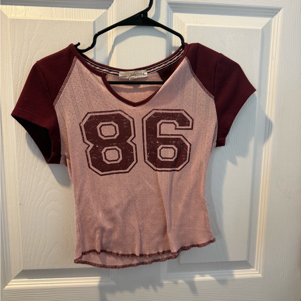 Pink and Burgundy Number 86 Top